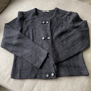 CABI gray double breasted cardigan L